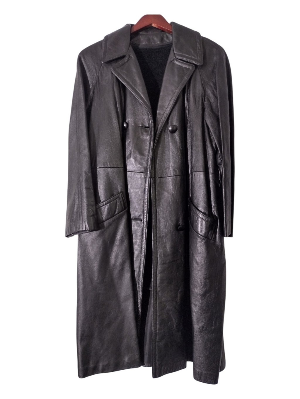 Vintage Black Leather Women's Trench Coat